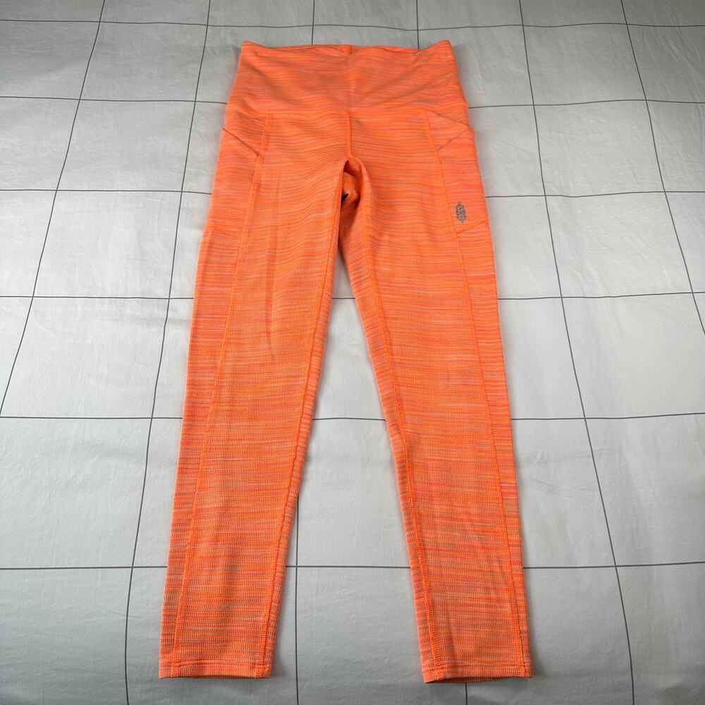 Free People Movement Legging Womens Small Orange Roll Out Stash Pocket Space Dye